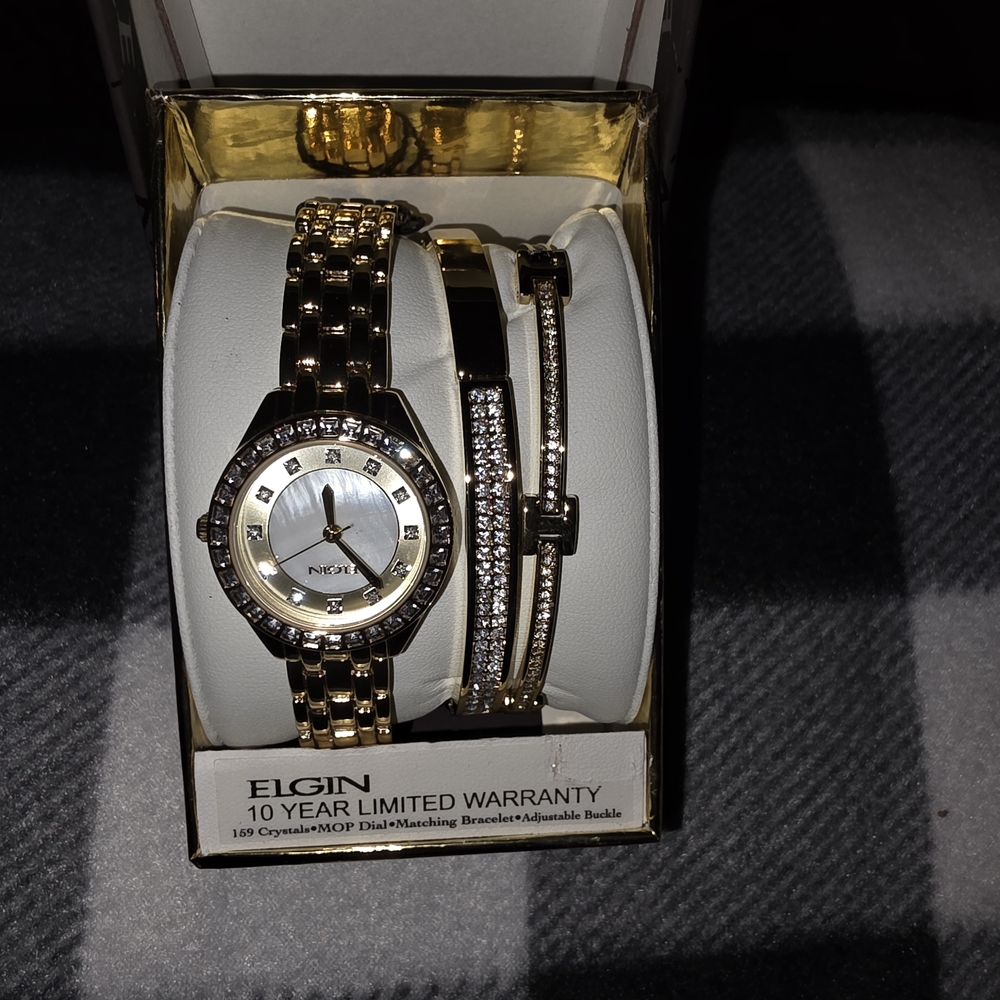 Elgin Gold Watch and Bracelet Set